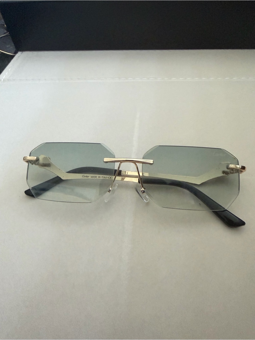 Cartier Rimless Octagon Sunglasses in Gold with Gray Lenses